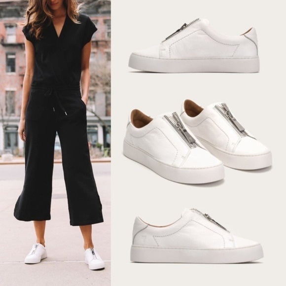 Frye Lena Slip-On Low Top Sneakers Green Suede Zip Front Platform Size 7 - Picture 9 of 9